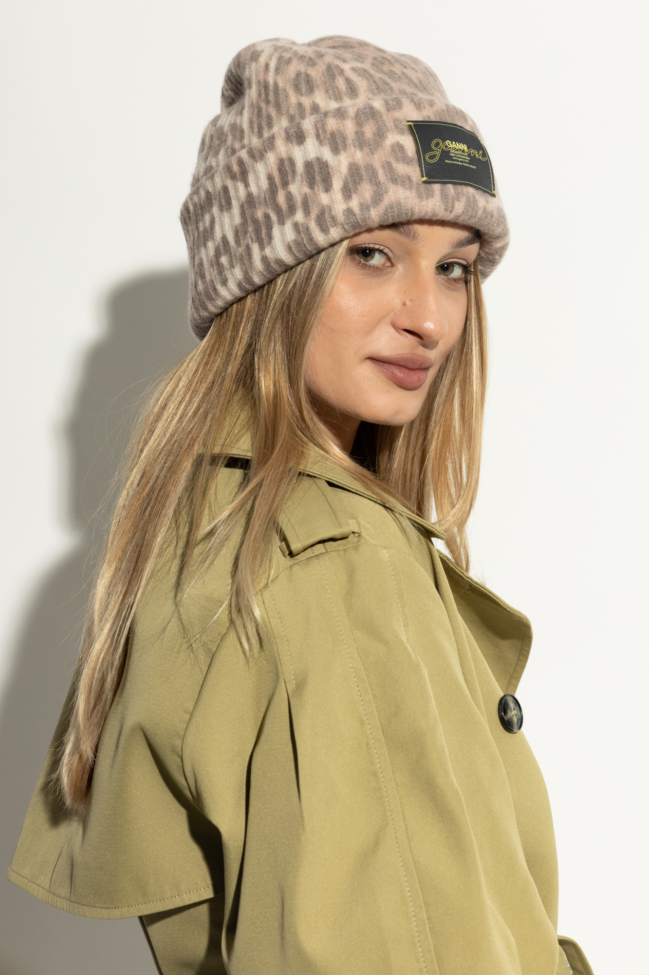 ハット GANNI WOOL HAT WITH LEOPARD PATTERN Ganni Women Wool Hat With Leopard Pattern In Brown | ModeSens